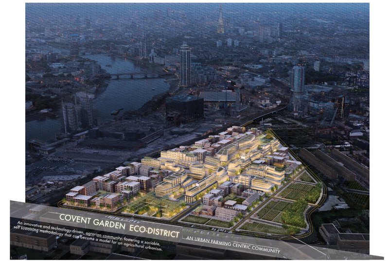The Covent Garden Eco-District envisioned as a vibrant urban farming community at the heart of London.