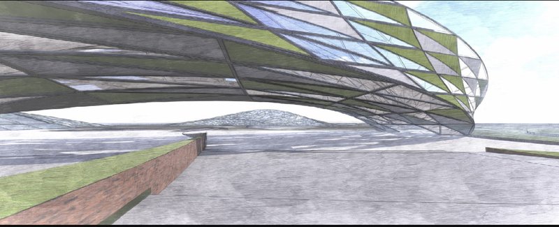A sweeping Möbius-inspired structure blurring boundaries between city and nature.