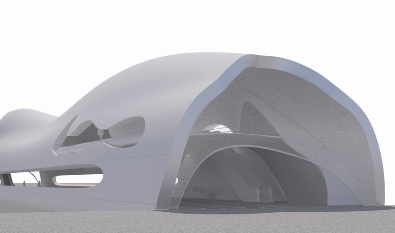 Organic façade geometry expressing nature-inspired parametric bridge architecture.