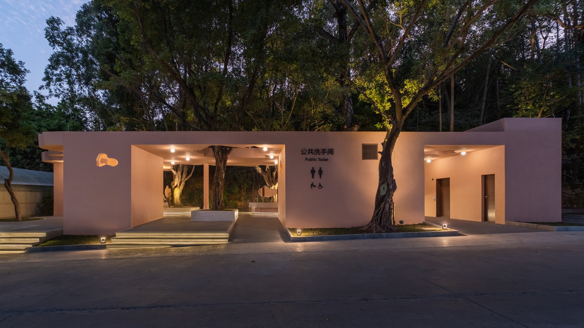“Pavilion of Pastel Shadows: A Nature-Integrated Oasis at Shiyaling Park”