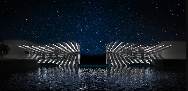 Bridge fully opened, revealing its symmetrical transformation and maritime clearance.