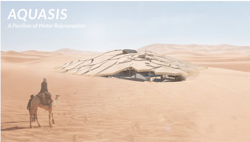 Aquasis emerges from the Egyptian desert like cracked earth concealing a life-giving sanctuary beneath.
