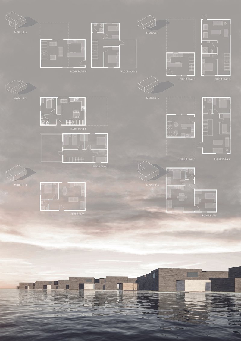 Axonometric study showing modular aggregation and expansion possibilities within the settlement system.