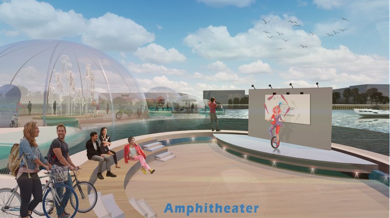 Amphitheater transforms the bridge into a vibrant cultural and social gathering space.