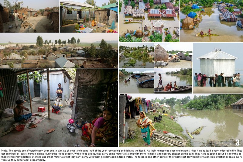 Context study documenting the challenging living conditions of communities affected by annual flooding.