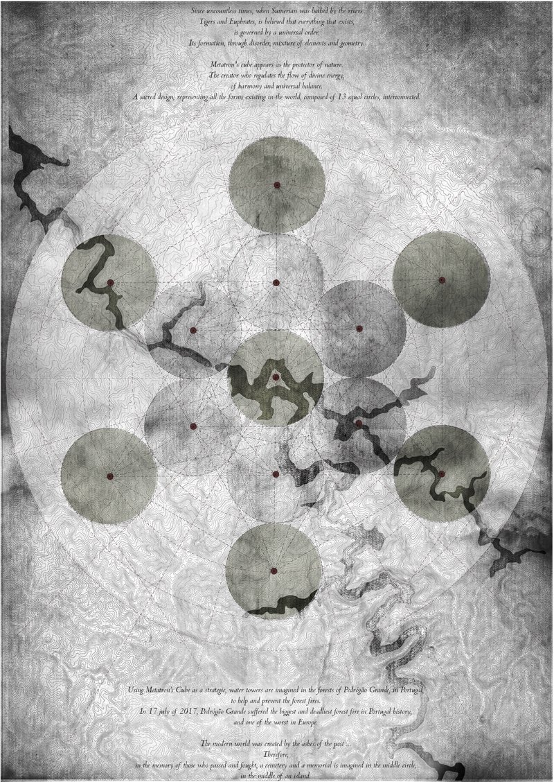 Sacred geometry guides a network of water towers positioned across wildfire-prone forests.