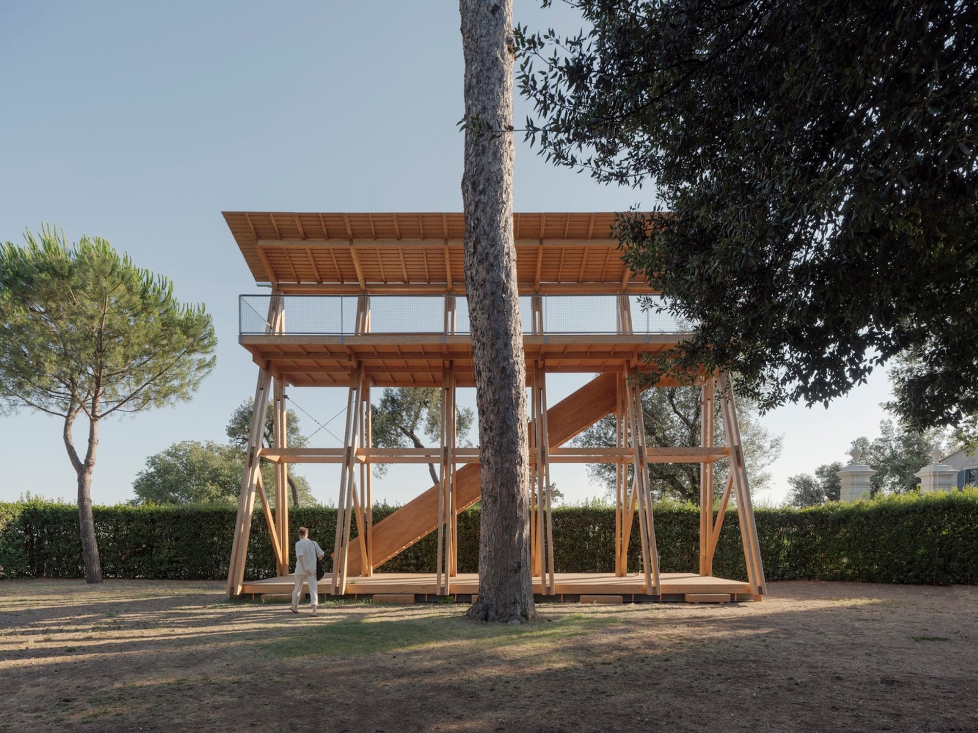 Cabane 7L Installation by Manuel Bouzas: A Timber Observatory Overlooking Villa Medici Gardens, Rome