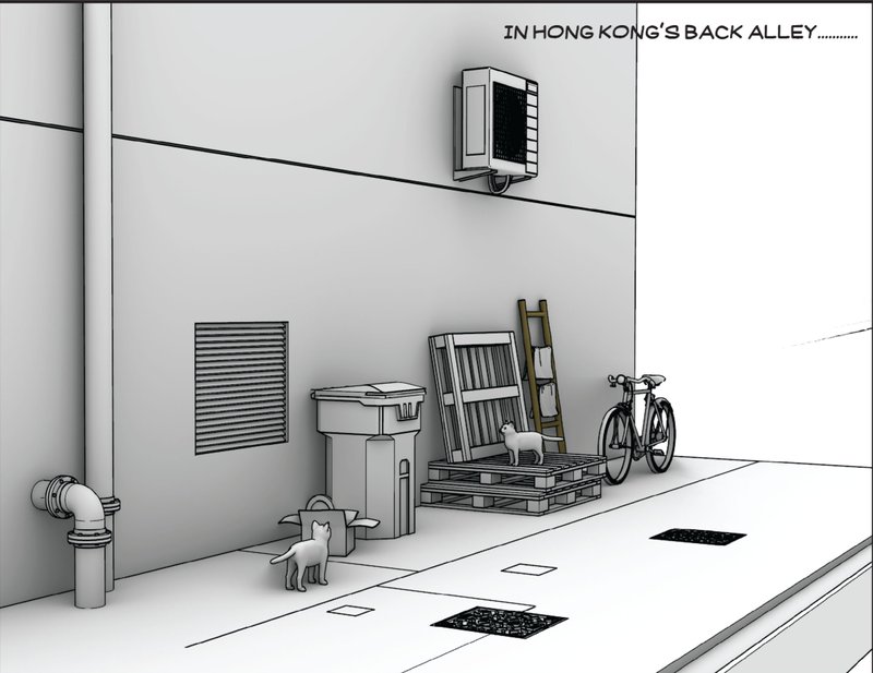 Conceptual transformation of a typical Hong Kong back alley into a shared habitat.