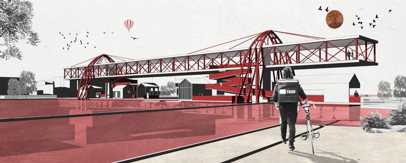 The elevated skywalk ensures uninterrupted cycling circulation while ships pass beneath.