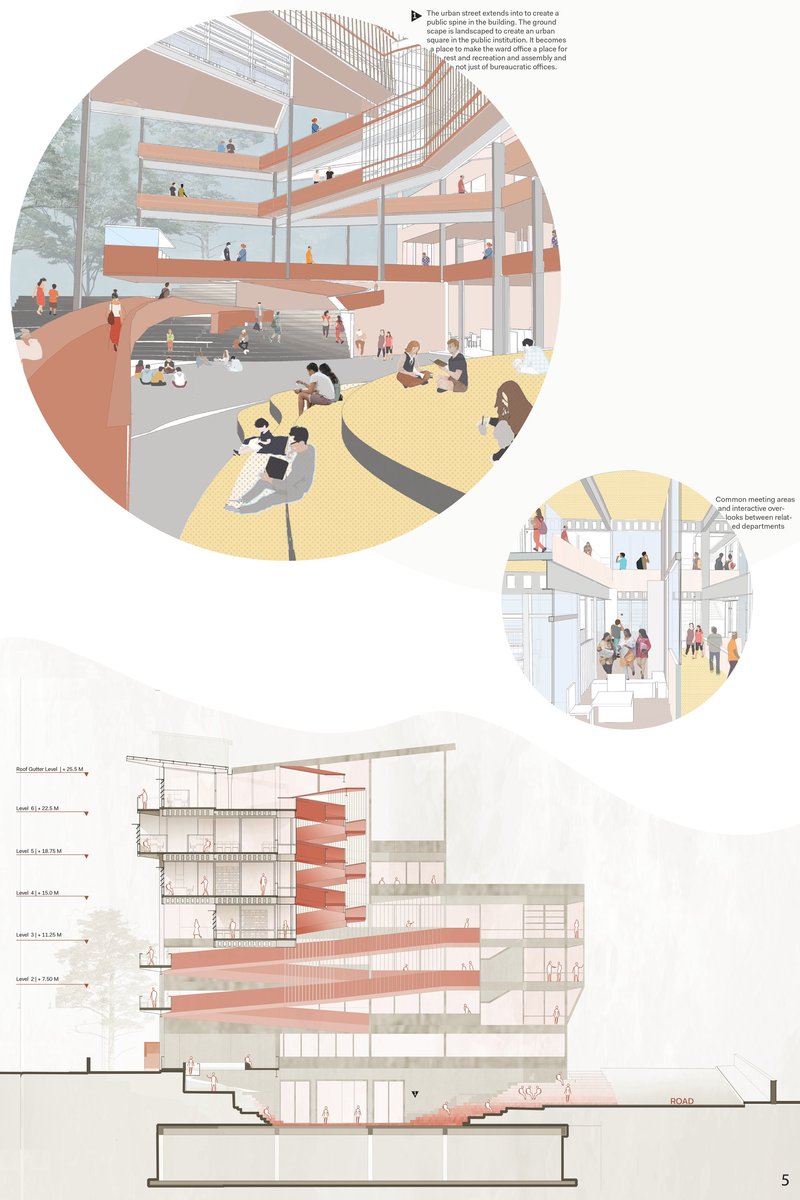 Interior view of the amphitheater courtyard where circulation, gathering, and informal participation overlap.