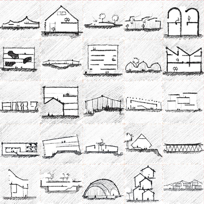Architectural sections illustrating contextual responses across varied climates, cultures, and landscapes.