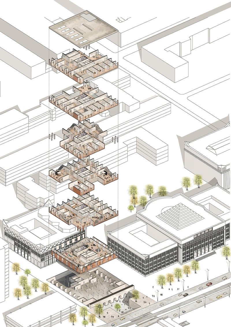 Programmatic layers revealing the building as vertical public space.