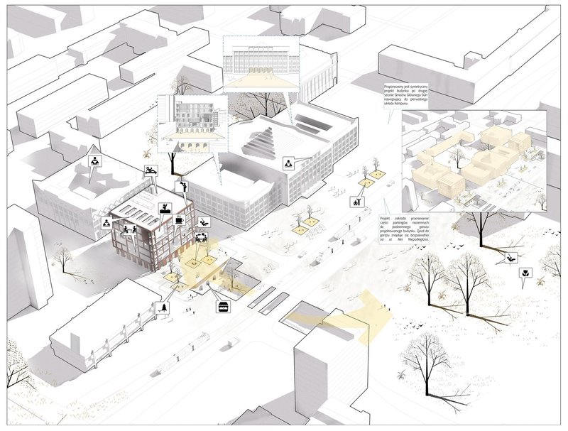Public architecture positioned as an extension of the existing urban fabric.