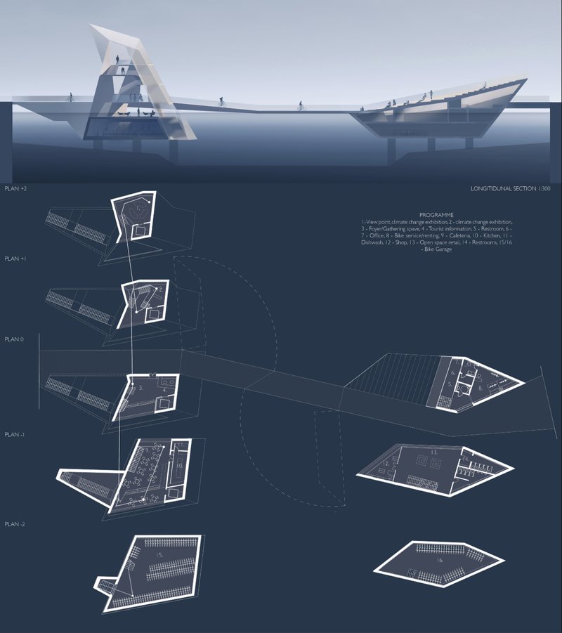Sinking public plaza designed to immerse visitors in the reality of rising sea levels.