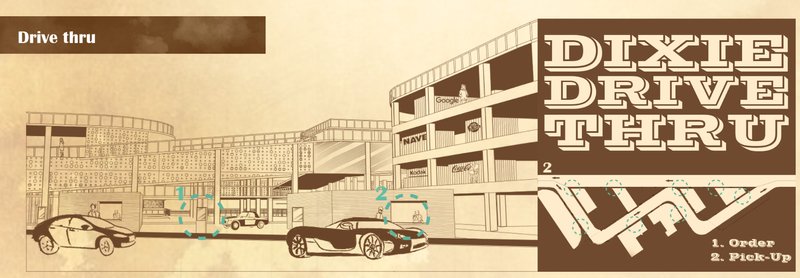 Drive-through retail concept: order, move, and pick up without leaving your vehicle.