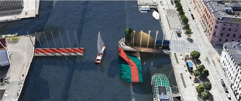 Aerial view of The Shelter linking Copenhagen’s waterfront through active mobility and iconic design.