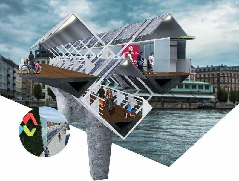 Layered circulation design separates cyclists and pedestrians while activating the bridge with cafés and retail spaces.
