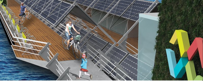 Solar canopies, green roofs, and timber decks create a climate-responsive sustainable bridge system.