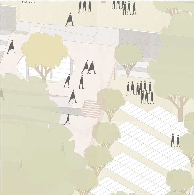 &nbsp; Public park terrace mediating movement and gathering.