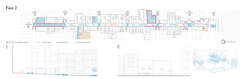 Phase 2 regeneration plan activating intersections and rehabilitating key buildings through adaptive reuse.