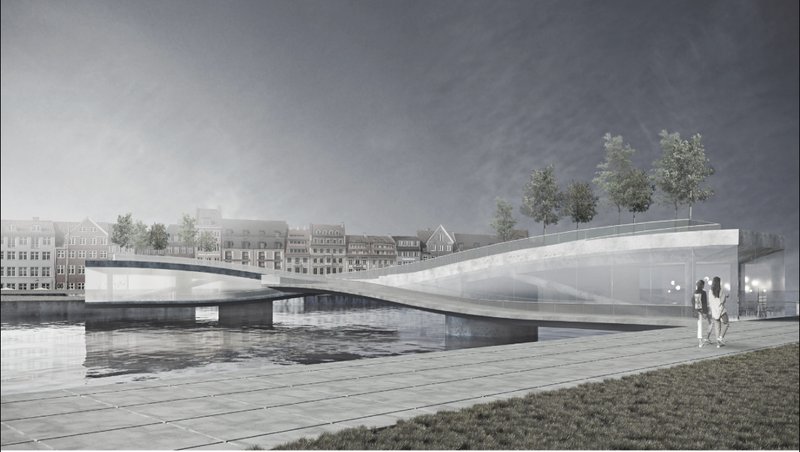 The rotating bridge sections create a dynamic opening while maintaining a slender urban profile.