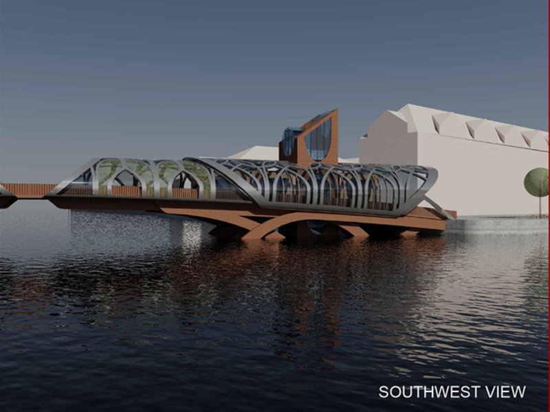 Dynamic telescopic mechanism allowing ships to pass through the harbor.