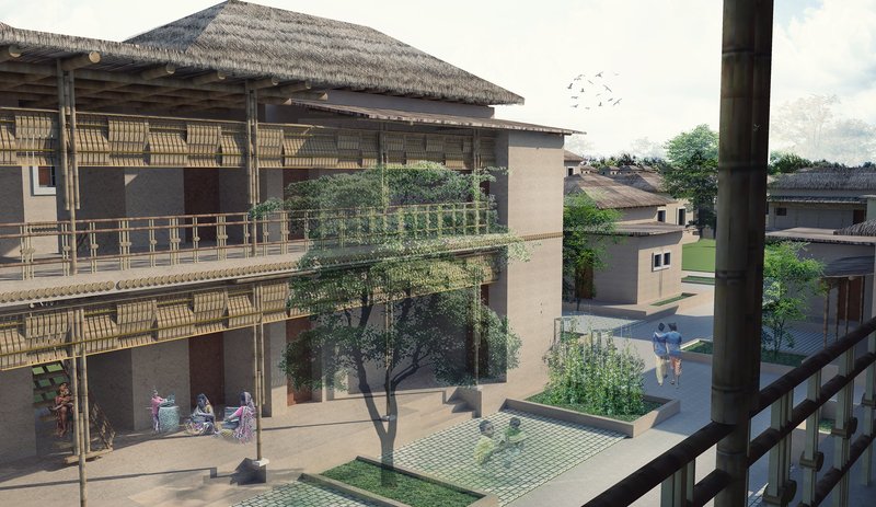 Bamboo balconies and semi-open corridors enhancing passive ventilation.