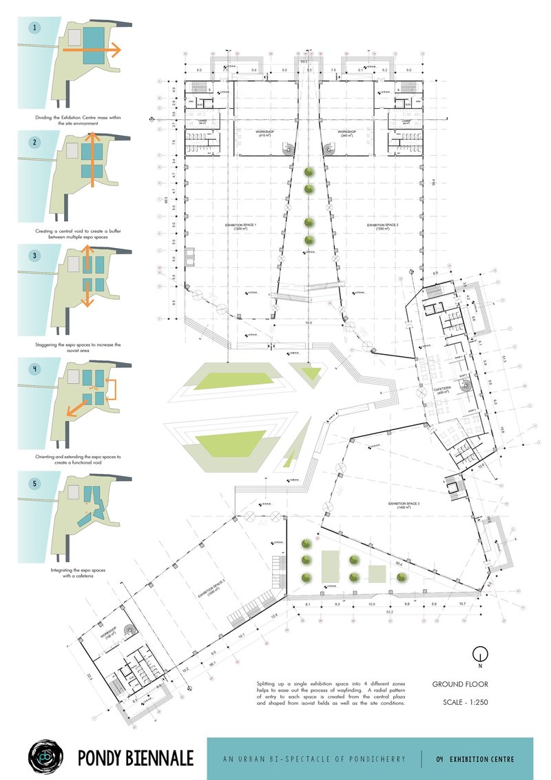 Exhibition Centre ground floor plan shaped through isovist-based massing development.