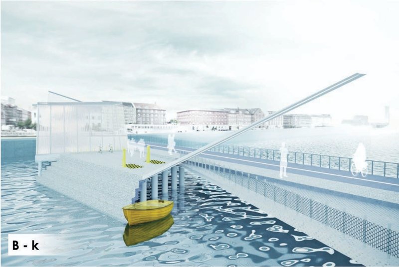 Southern section with bike service hub and opening mechanism integrated into the waterfront edge.