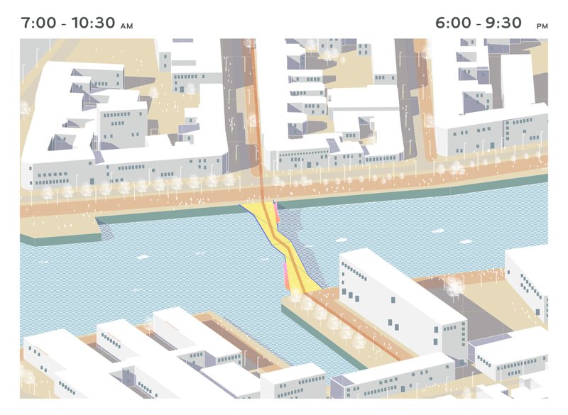 Morning configuration (7:00–10:30 AM) with continuous connection for peak pedestrian and bicycle flow.