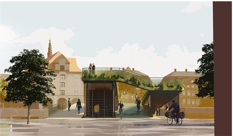 Entrance view highlighting green terraces, integrated retail spaces, and seamless urban connectivity.