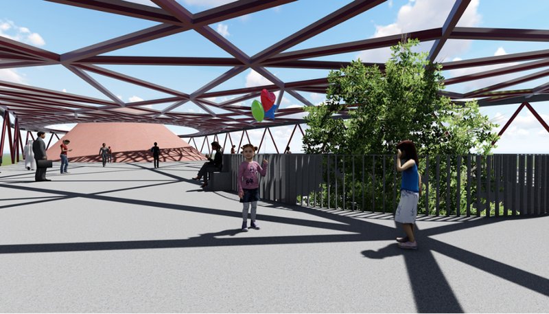 Green roof terrace integrating structure, shade, and ecology.