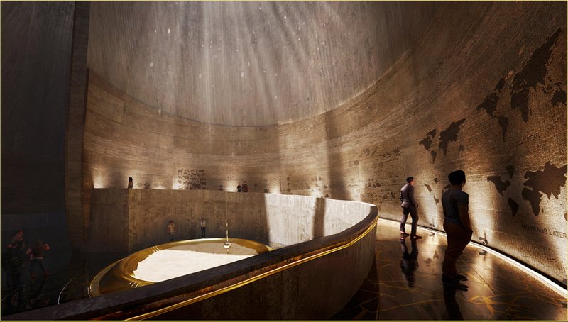 Immersive interior with climate data etched into stone walls