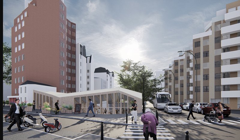 A corner intervention activates the urban fabric, introducing a porous public space within Paris’s historic railway edge.
