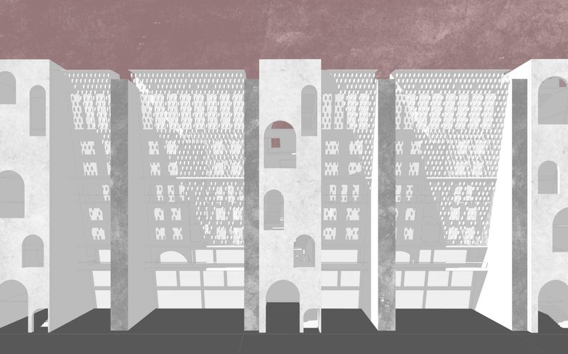 Facade study exploring light filtration and layered residential permeability