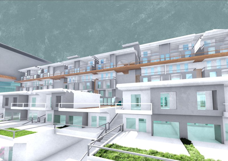 Modular housing elevation derived from reconfigured stadium structure