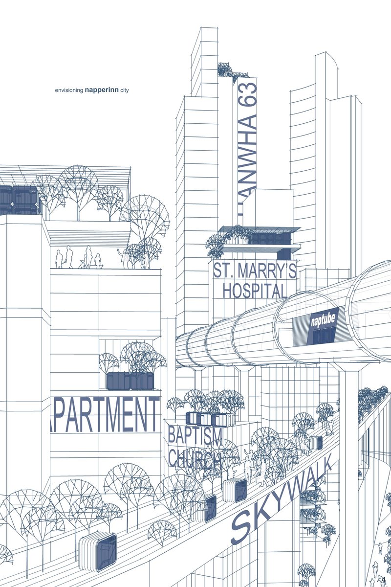 A future urban network where mobility, rest, and infrastructure merge seamlessly.
