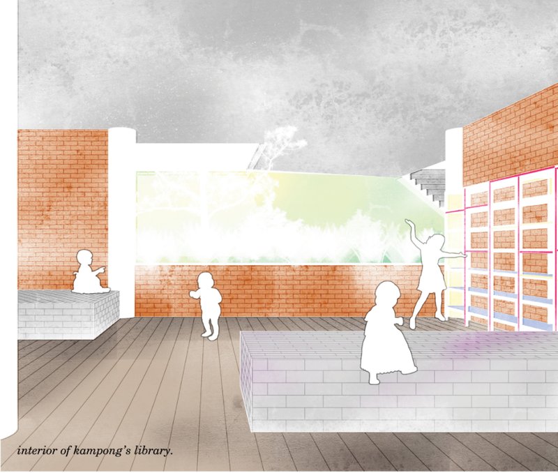 Community library interior designed as an open learning space encouraging interaction among children and residents.