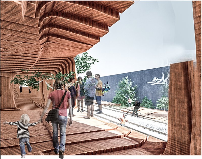 Interior spatial flow encourages social interaction, blending circulation, pause, and community engagement within a continuous form.