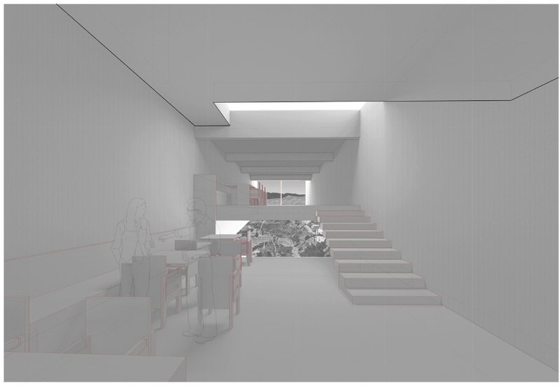 Interior sequence connecting light, movement, and landscape views.