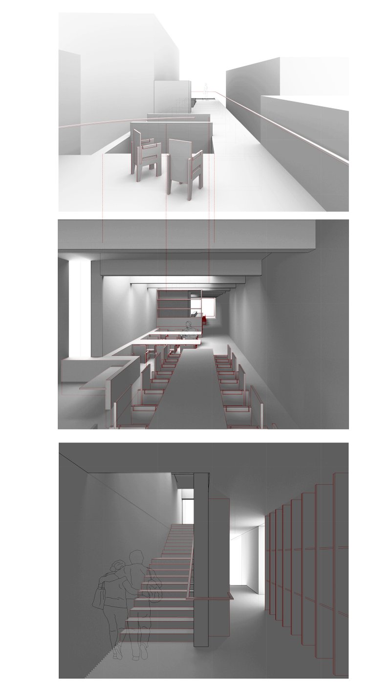 Library spaces designed as spatial transitions between city and ravine.