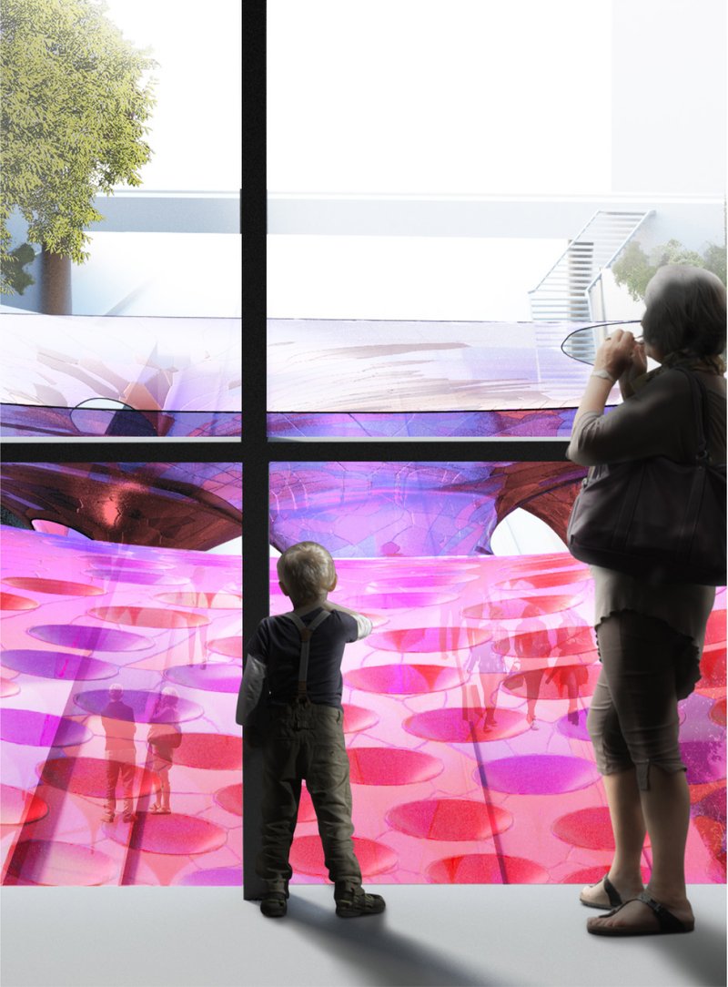 Parametric canopy filters daylight into a vibrant photosynthetic landscape, transforming an urban void into an immersive public experience.