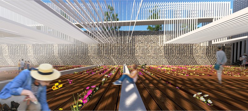 A three-dimensional grid transforms railway memory into spatial interaction.