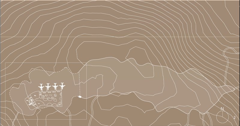 Site plan embedded within the island’s topography, highlighting minimal intervention and contextual integration.
