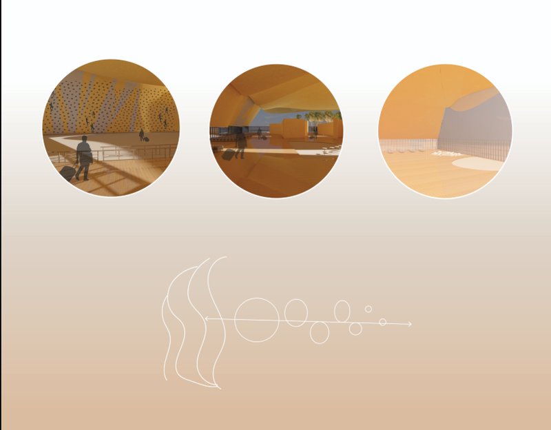 Concept diagrams and interior views showcasing the “tidal pool” spatial sequencing and experiential nodes.