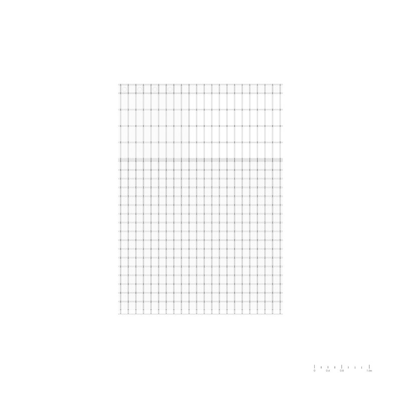 Elevation drawing showing a gridded facade with vertical and horizontal structural members