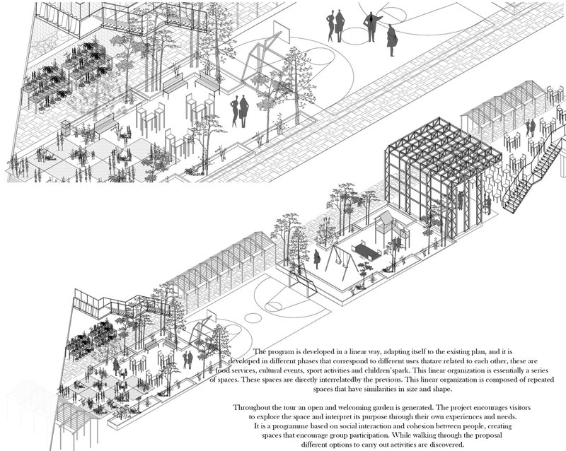 A continuous sequence of programmed spaces forms a cohesive socio-cultural urban spine.