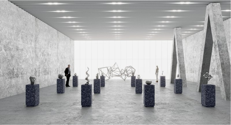 Minimal gallery interior defined by raw materiality and controlled natural light.