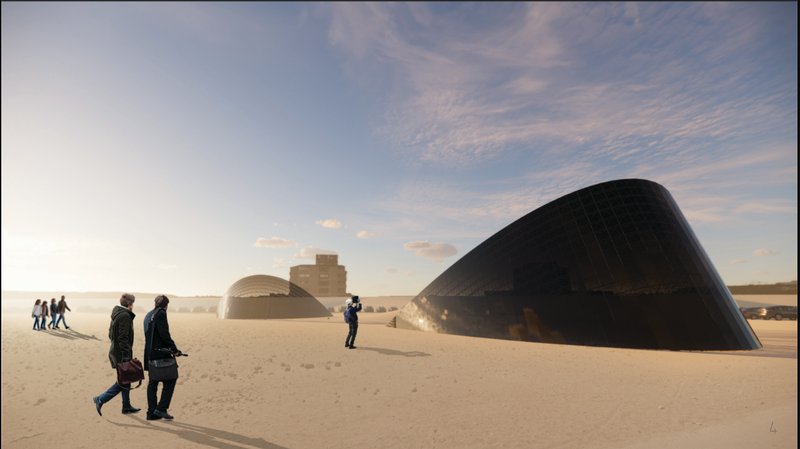 Desert context framing the monument as a symbol of environmental urgency
