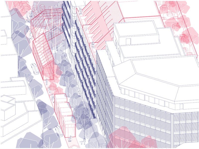 Linear urban interventions stitch together fragmented blocks, enabling continuous public activation.